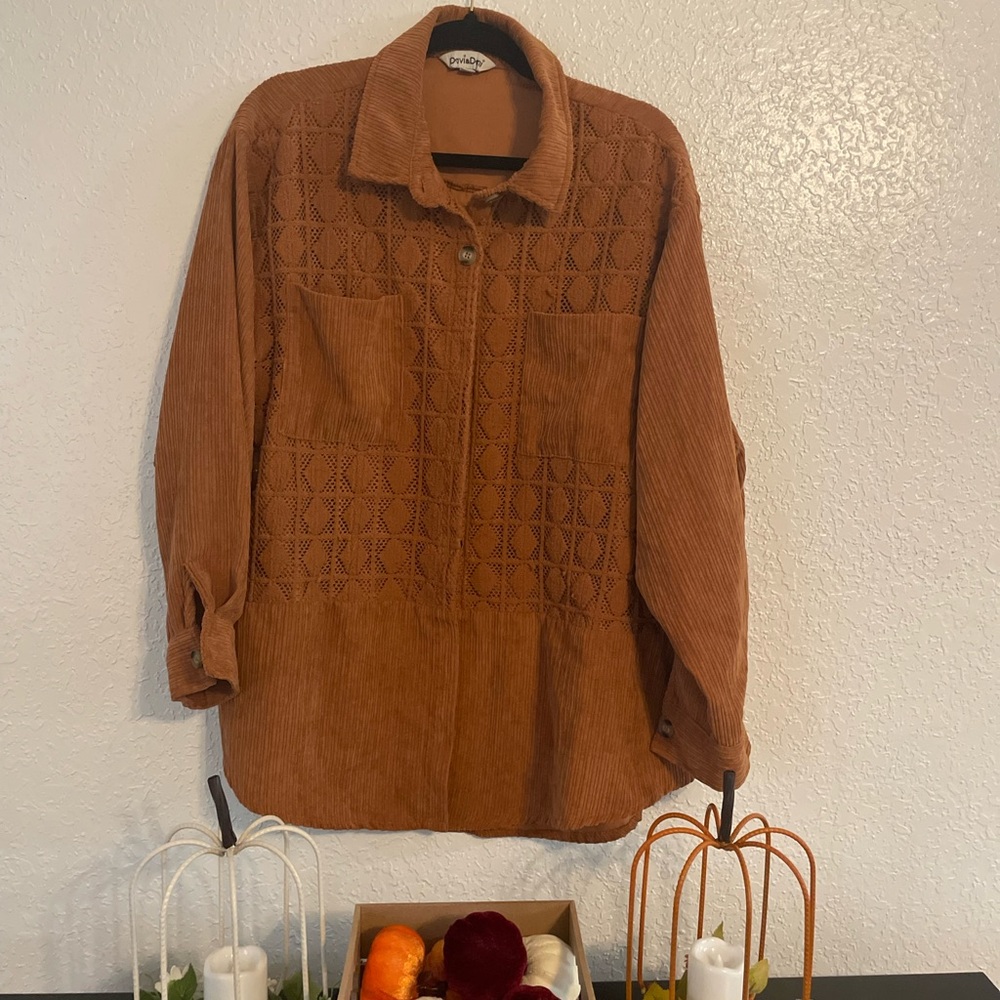 Oversized Brown Corduroy Button Down Shirt